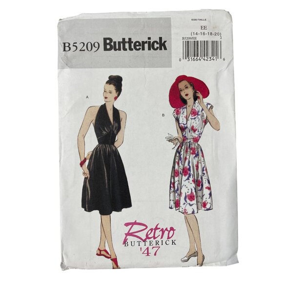 Butterick B5209 Sewing Pattern Retro '47 Dress Cap Sleeve Halter Size 14-20 NEW - Picture 1 of 6